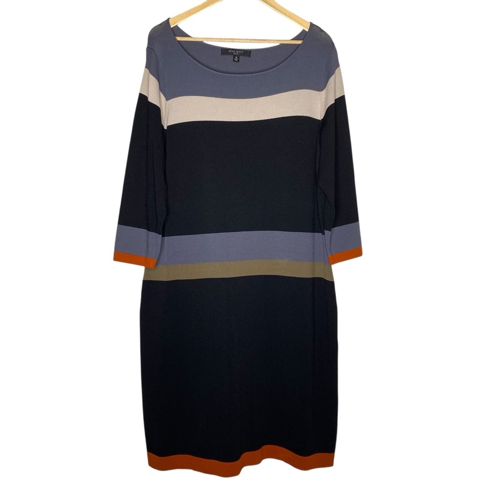 Nine West Midi Dress Fall Colors Wide Striped Color Block Women’s Size 1X